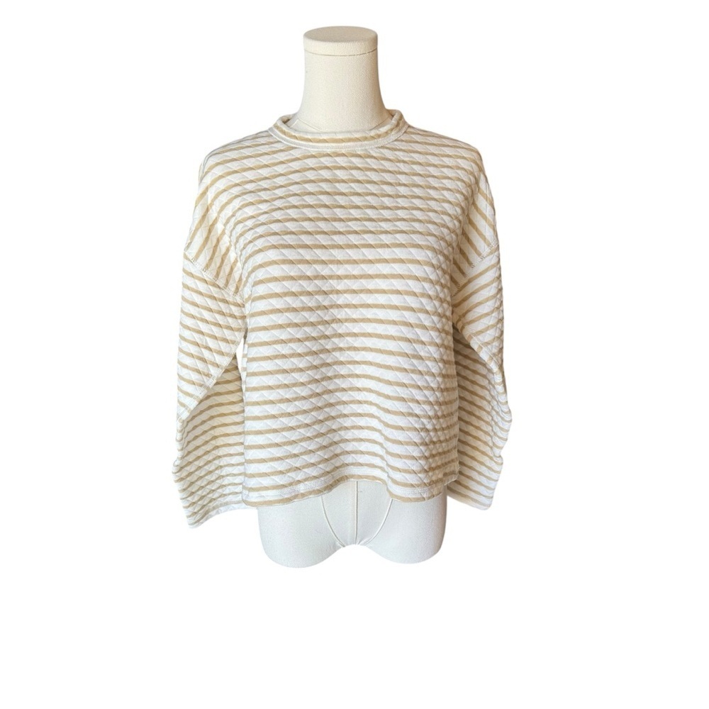 J. Crew - Beige and Cream Preppy Striped Reversible Quilted Pullover Sz M - Picture 3 of 8
